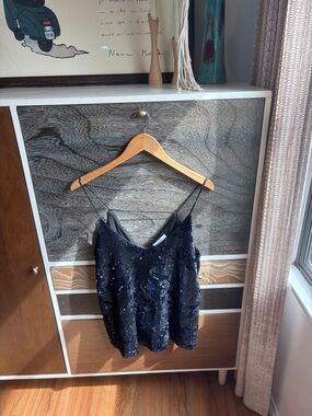RO & DE Navy Sequin Spaghetti Strap Cami